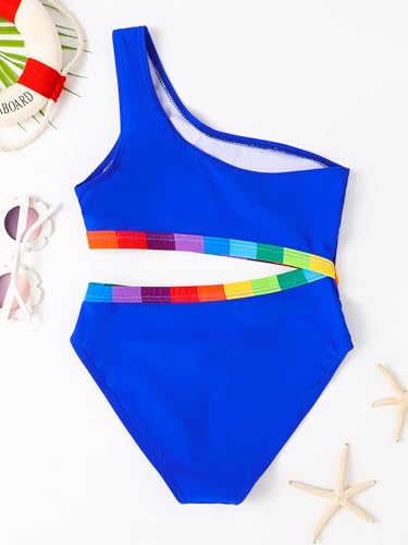 Hedmy Kids Girls One Piece Swimsuit One Shoulder Sleeveless Swimwear Cut Out Bathing Suit Hollow Out Beachwear4