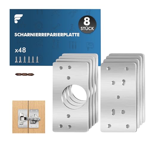 Shinfly Edelstahl Scharnier Reparaturplatte 9x4,7 cm, Scharnier Reparaturplatte mit 8 Stück und 48 Schrauben, Zur Reparatur Scharniere für Schranktüren, Kleiderschrank und Möbel