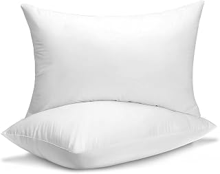 QUBA LINEN Queen Size Bed Pillows Set of 2 - Medium Density Soft Support for Back Side Stomach Sleepers Down Alternative