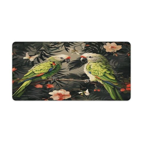 Couple Parrots Olive Desk Mat Non-Slip Large Mouse Pad