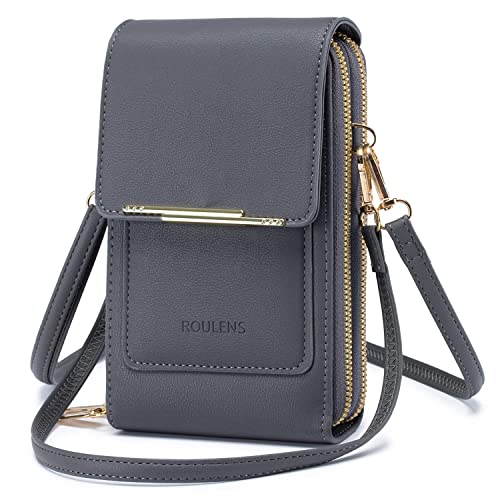 Roulens Small Crossbody Shoulder Bag for Women,Cellphone Bags Card Holder Wallet Purse and Handbags, Touchscreen-dark Gray