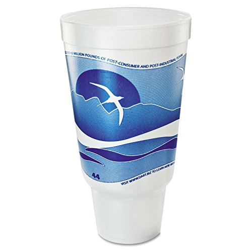 Dart 44AJ32H Horizon Flush Fill Foam Cup, Hot/Cold, 44 oz, Ocean Blue/White, 15/Bag