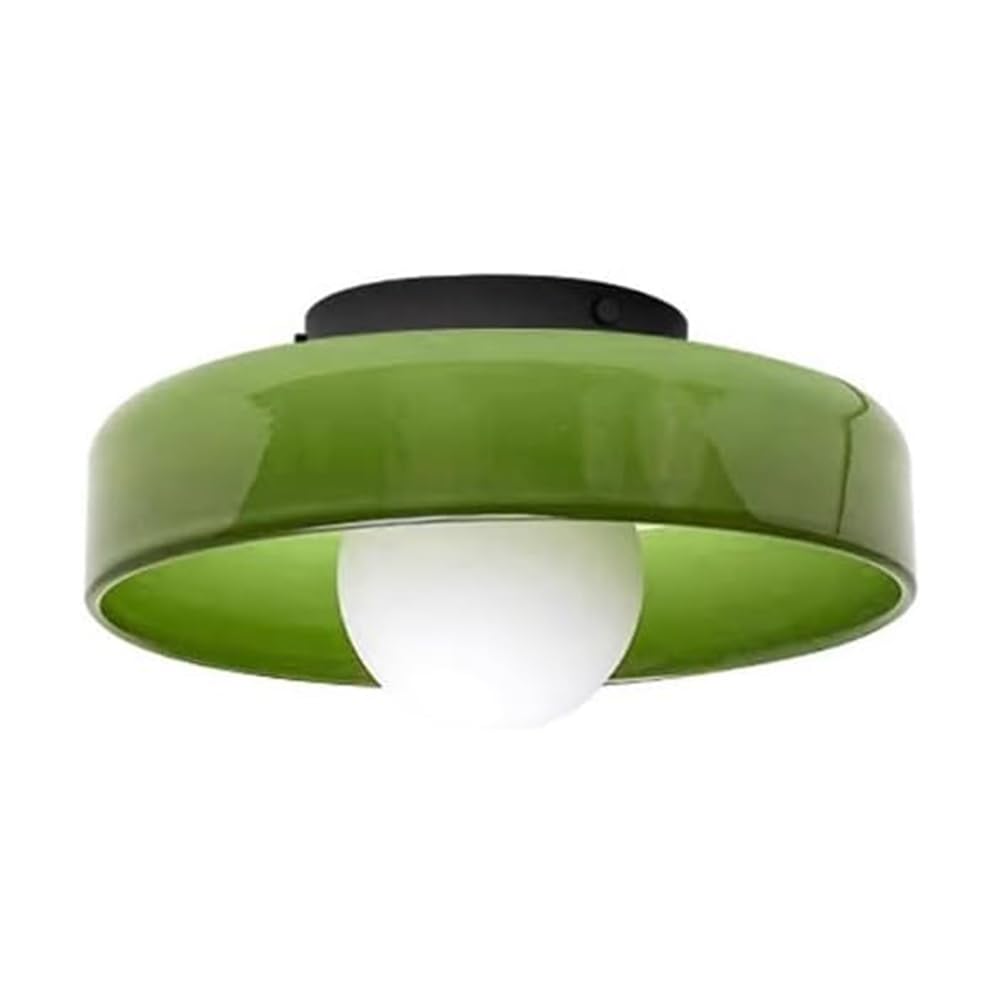 Glas Deckenleuchte Retro Bauhaus Mid Century Deckenleuchten Runde Nordic Modern Semi Flush Mount Deckenlampe Innen Wandleuchte Wandmontage Leuchte für Eingang, Flur, Balkon,Grün