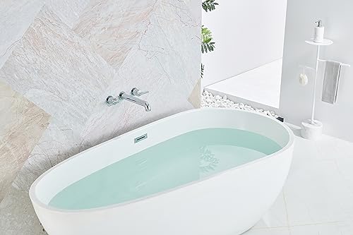 SITGES Solid Brass Wall Mount Tub Filler, 10" Long Spout Reach Wall Mount Bathtub Faucet with Two Lever Handles, High-End Design, High Flow Bathtub Faucet Set with Rough-in Valve Included, Chrome by SITGES - Used condition - Image 4