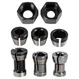8 Stück Oberfräsen Spannzangen, Spannzangen Set 6mm 6.35mm 8mm plus 2 Muttern 13mm, Collet Adapter für Kantenfräse Trimmer Graviermaschine Holzfräse Rundschaft Fräser, präzise Klemmung Zubehör