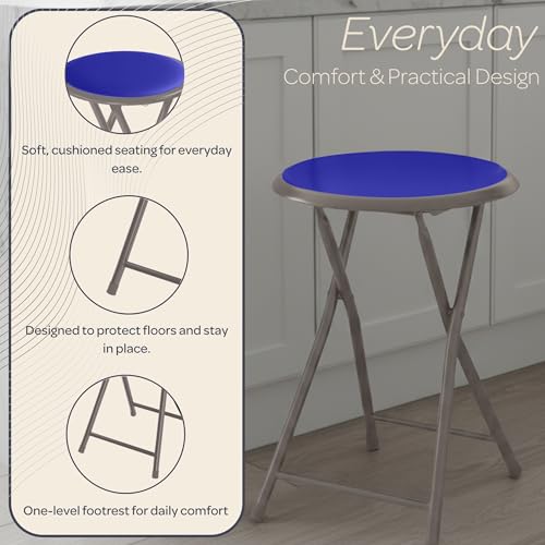 Image of Lavish Home Folding Bar Stool - Set of 2 Heavy-Duty 18-Inch Stool - 225lb Capacity and Padded Seats for Dorm, Recreation or Game Room (Blue)