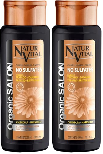 NaturVital - Champú Organic Salon, Sin Sulfatos, Parabenos ni Siliconas, Champú Natural con Keratina Vegetal y Extractos Biológicos, para Cabellos Dañados, Rizados o Alisados, 300 ml (Paquete de 2)