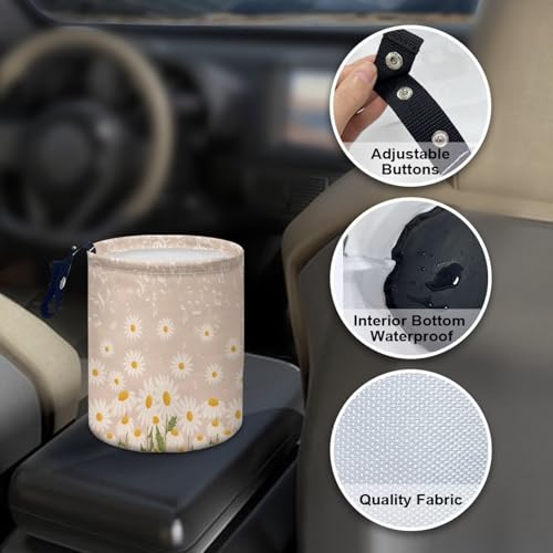 Image of Cute Flower Daisy Car Trash Can Car Bag Accessories Interior Cute Garbage Bin Hanging Portable Dustbin Bin Waste Basket Collapsible Small Trash Can Easy to Clean