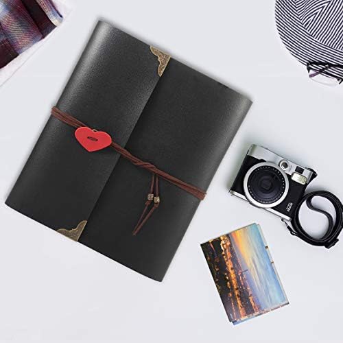 ThxMadam Leather Scrapbook Photo Album Vintage Wedding Guest Book Refillable DIY Memories Book with 60 Black Pages Gift for Christmas Valentines Anniversary Mother's Day Birthday Present for Wife Mom