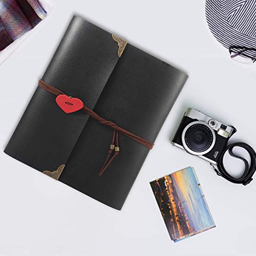 Thxmadam Leather Scrapbook Photo Album Vintage Wedding Guest Book Refillable Diy Memories Book With 60 Black Pages Gift For Christmas Valentines Anniversary Mother's Day Birthday Present For Wife Mom #TOP5