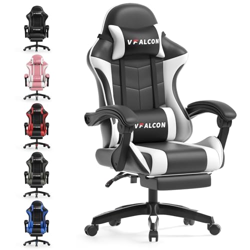 Vfalcon XTREME Gaming Chair – Ergonomic Reclining Chair with Footrest, 360° Swivel, Height Adjustable (White)
