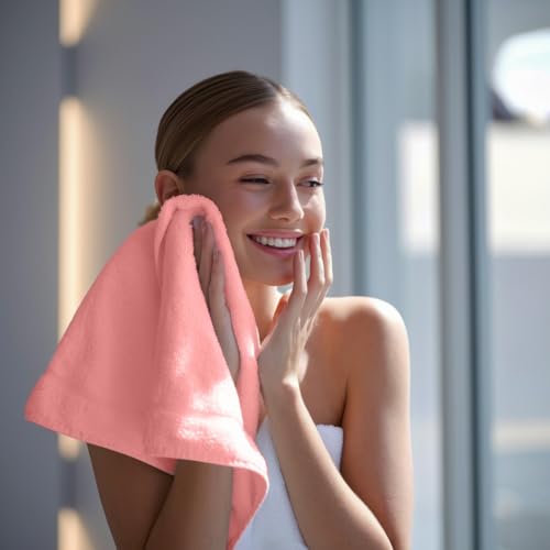 Image of Towel and Linen Mart 100% Cotton - Wash Cloth Set - Flannel Face Cloths, Highly Absorbent and Soft Feel Fingertip Towels (Pink, Pack of 12)