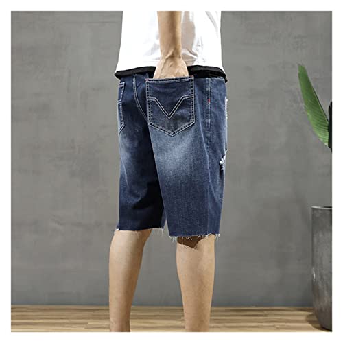 Xiulaiq Men's Denim Shorts Summer Thin Drawstring Loose Short Jeans Elastic Ripped Loose Jeans Men (Color : A, Size : 7Xlcode) #TOP2