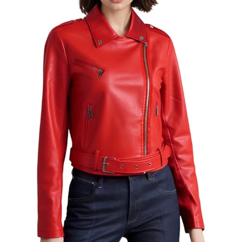 Veste en Cuir Femme Grande Taille Moto Veste Biker Simili Cuir Femmes Vestes De SurvêTement Fille RéTro Courte Blouson De Motard Fermeture éClair Fermeture éClai Slim Manteau De Moto Automne Hiver