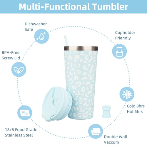 Image of BJPKPK 22 oz Coffee Tumbler with Straw, Insulated Stainless Steel Cup