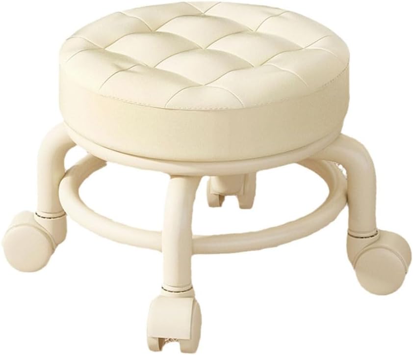 Low Roller Stool with 360° Swivel Wheels, Low-Height Short Rolling Stool Seat, PU Leather Small Mechanic Chair, Rolling Stools for Pedicure, Garage, Shop, Library Green