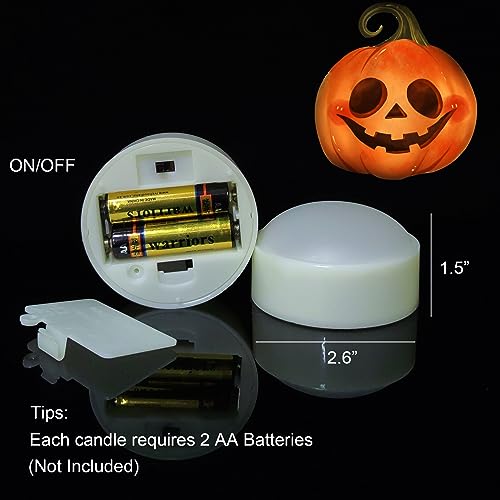 Image of 2 Pack Halloween Pumpkin Lights with Remote /Timer White Led Battery Operated Flameless Candles Pumpkin Latern Jack-O-Lantern Lights Decor Fall Decorations