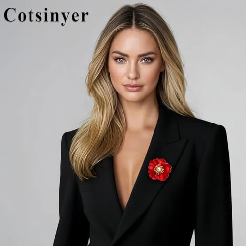 Image of Red Rose Brooch for Women - Elegant Costume Jewelry Pin for Dresses, Hats & Scarves