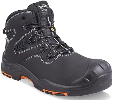 Quest S3 SRC Water Resistant Nubuck Leather Boots, Protective Midsole, Lightweight Mens Womens Metal-Free Toe Cap, Anti-Slip, Anti-Static, Heat Resistant Safety Boots