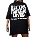 BIKETAFUWY T-shirt oversize pour femme - Élégant - Col rond - Imprimé avec slogan graphique - Manches courtes - Sweatshirt - Tunique longue