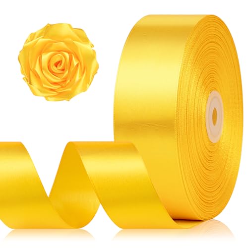 1-1/2 Inch 100 Yards Yellow Satin Ribbon Solid Fabric Ribbon Roll for Flower Bouquet Gift Wrapping Roses Making Handmade Crafts
