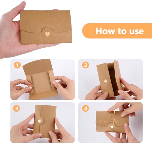 40 Stück Mini Briefumschläge, mini umschläge Kraftpapier, mit Hanfseil, Herz Verschluss, Kleine Briefumschläge für Geschenkkarte, Hochzeit Einladungen, Dankeskarten, DIY(Kraftpapier)