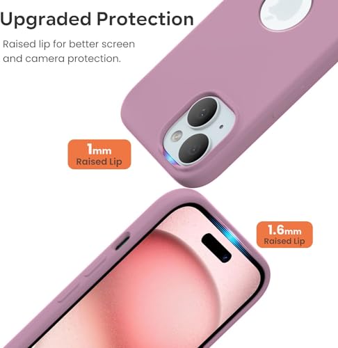 Image of Elzzi Microfiber Logo Cover Compatible for iPhone 15 Plus Case Liquid Silicone Cases Full Body 4 Layer Protective Covers Shockproof Back Cover (Lilac)