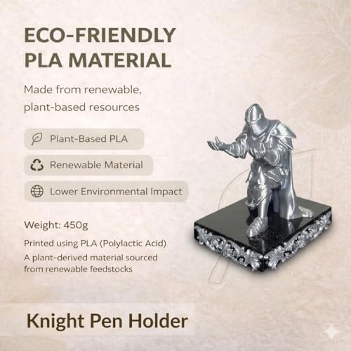 Image of Pen Holder Sculpture Eco PLA Water Resistant Scratch Resistant Desk Organizer 5x4x3 Inches Satin Silk Metallic Finish Armour Decorative Tool Stand (Satin Silver - Pitch Black Marble)