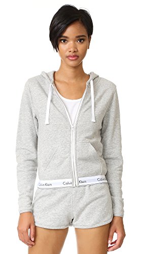 Calvin Klein Women's Modern Cotton Full Zip Hoodie Top, Grey Heather, Medium