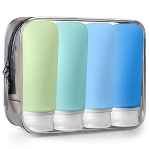 INSFIT Travel Bottles for Toiletries, 90ml Travel Containers for Toiletries Leakproof BPA Free CAA Approved Squeezable Silicone Tubes Travel Accessories with Labels Blue
