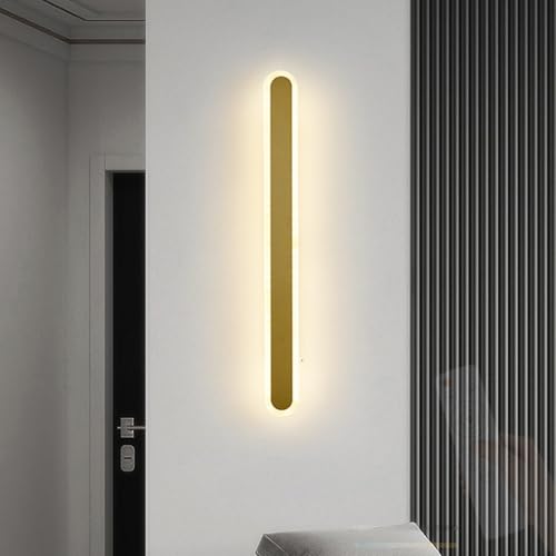 Aplique de pared largo LED de 80cm regulable con mando oro