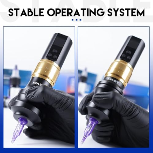Image of Mast Fold2 Pro Wireless Tattoo Machine, Rotary Tattoo Gun Pen, 2 Grips 40mm & 44mm, Mcore-C1 Powerful Motor, 7 Strokes Length (Gold + Extra Grip)