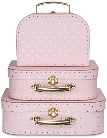 Jewelkeeper Paperboard Suitcases, Set of 3 Nesting Storage Gift Boxes for Birthday Wedding Nursery Office Decoration Displays Toys Photos Romantic Floral Design
