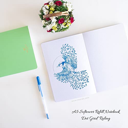 Image of NEORAH - A5 Dotgrid Notebook SOFT COVER |Organiser REFILL |Dotted notebook Journal | 110 GSM | 160 pages(Size 21 cm x 14.8 cm)Planner Journaling Writing Note Taking Diary,Travellers Journal-LIGHTGREEN