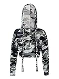 Sudadera con capucha para niñas, sudadera cordón de manga larga con estampado de camuflaje.