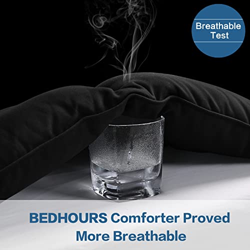 Bedhours 3Pcs Black Bedding Comforter Set Soft Breathable Down Alternative Comforter/Duvet Insert + 2 Pillow Shams Winter Warm Machine Washable (Black Oversized Queen) #TOP3