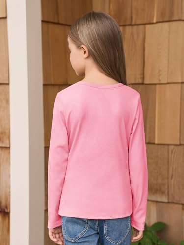 Image of Haloumoning Girls Long Sleeve Shirts Crewneck Ruched Side Slim Fit Tops Ribbed Knit Casual Tee Shirt 4-15 Years