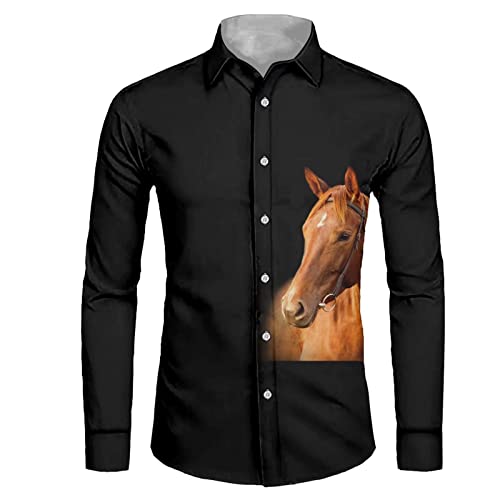 Suhoaziia Chemise décontractée à manches longues sans plis pour homme, cheval, 4XL Cover