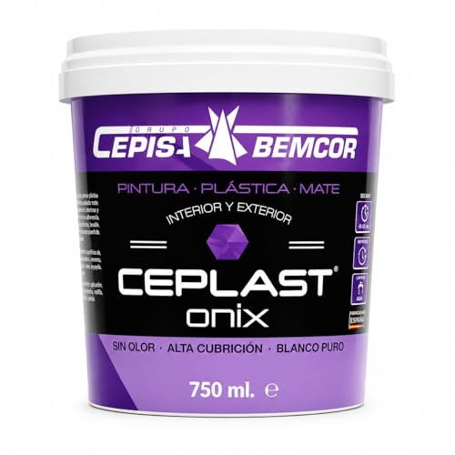 CEPLAST ONIX Pintura Plástica Blanca Mate 750 ml – Sin Olor, Alta Cobertura, Máxima Blancura, Interior y Exterior, Secado Rápido, Lavable para Paredes y Techos