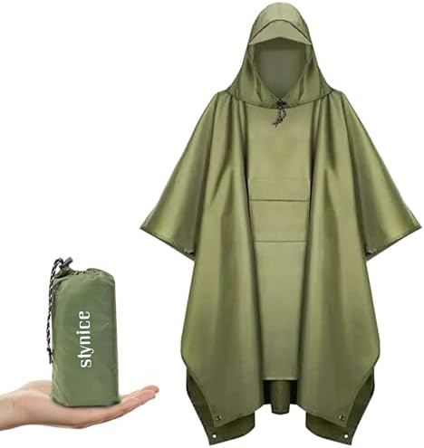 Regenponcho Herren Damen Wasserdicht Regencape für Outdoor Wandern Festival | Vielseitiger 3-in-1 Regenmantel mit Kapuze, Ultraleicht & Atmungsaktiv, Leicht Regenjacke für Wandern