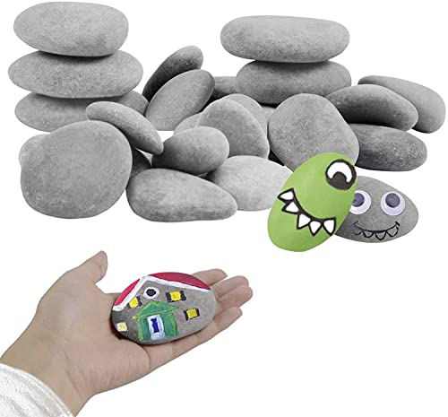 Simetufy 30 River Rocks for Painting 1.2-3.5 inch Natural Stones Smooth & Flat for Crafts Kindness & Garden Art