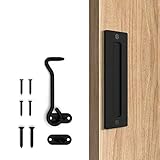 Orgerphy 7” Black Barn Door Finger Pull Handle and 10" Latch Set | 7 Inch Heavy Duty Steel Gate Hand