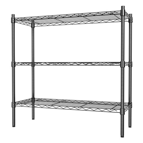 Image of Premium Heavy-Duty 3-Tier Black Metal Wire Storage Rack Shelf Organizer | Adjustable Multipurpose Freestanding Shelving Unit for Home, Office, Kitchen | Size 17 inch D x 27 inch W x 32 inch H Inch
