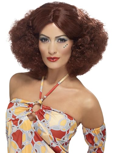 Perruque afro des années 70 avec raie au milieu Smiffys couleur châtain