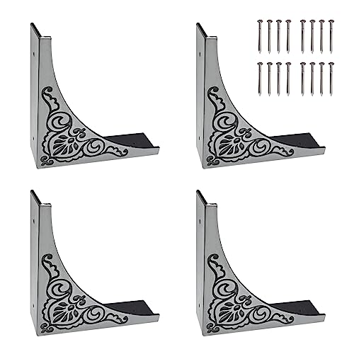 4Pcs Antique Zinc Alloy Box Corner Protector Decorative Furniture Corner Edge Safety Bumpers Cabinets Fireplace Furniture Bumpers (Flower Pattern)