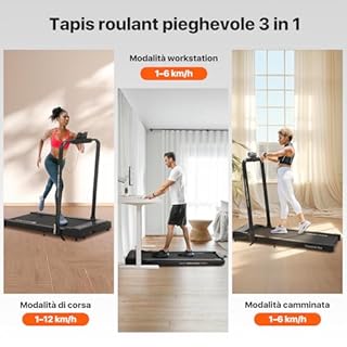 Mobvoi Home 3 in 1 Tapis Roulant AI Intelligente Pieghevole con Pedana da 6% di Inclinazione 2,5 CV Compatto Portatile Sotto la Scrivania Macchina da Corsa TicSports APP 120kg 12km/h Facile da Riporre