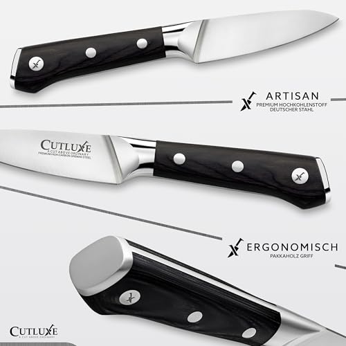 Cutluxe Küchenmesser Klein 9cm – Spickmesser Gemüsemesser Obstmesser Schälmesser Kochmesser – Ergonomisches Design & Extrem Scharf – Artisan Series