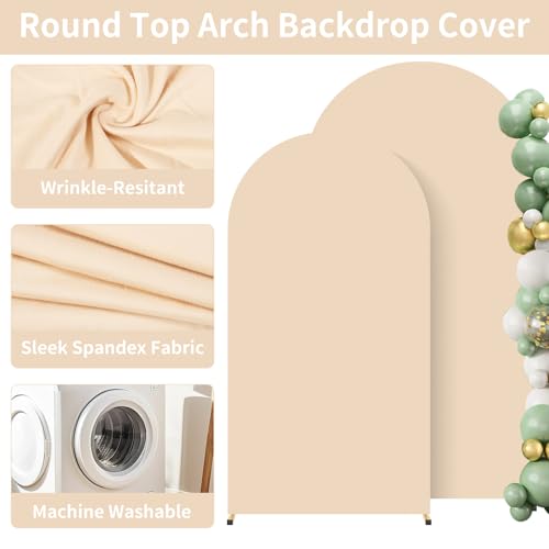 2 Pack Metal Arch Backdrop Stand and Cover Set (6FT / 7.2FT), Backdrop Arch Stand with Beige Arch Backdrop Cover by WQQM - Image 5