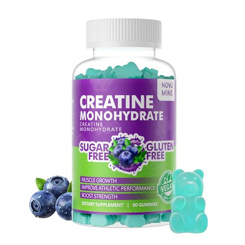 novomins Creatine Monohydrate Gummies 5000mg for Men & Women, Chewables Creatine Monohydrate for Muscle Strength, Muscle Builder, Energy Boost, Pre-Workout Supplement(90 Count)-Blueberry Flavor.