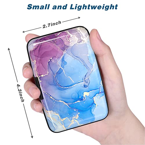 Image of Credit Card Holder, Mini Aluminum Card Wallet RFID Blocking Slim Metal Hard Card Case for Women Men, Blue Purple Marble